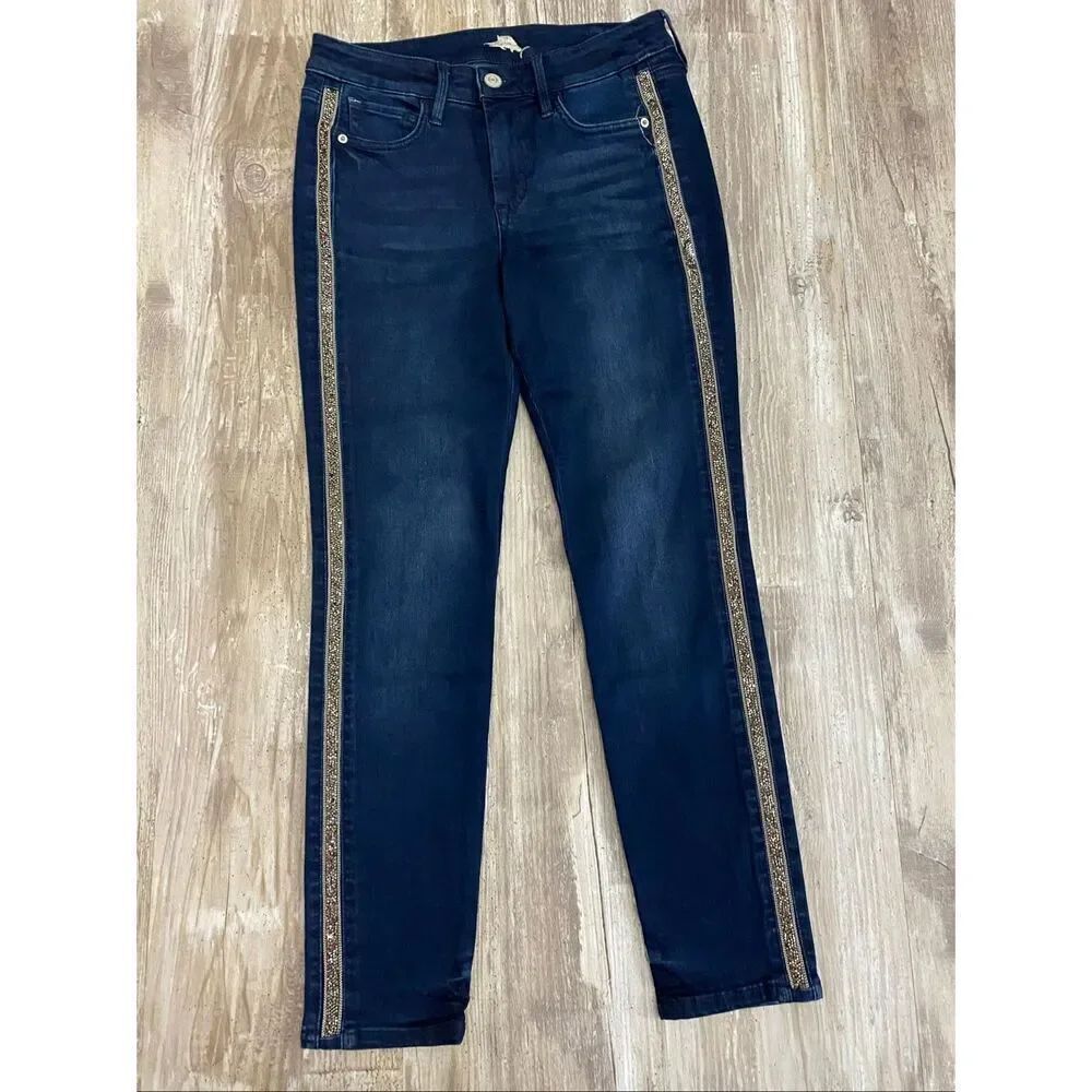 Tommy Bahama High Rise Ankle Jeans Rhinestone Tuxedo Stripe Women’s Sz 4x28